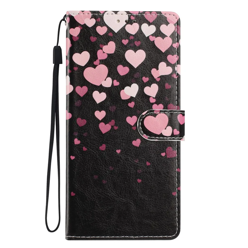 Wallet Case For Google Pixel 10  /  10 Pro Pattern Printing PU Leather Stand Flip Phone Cover with Wrist Strap - Pink Heart