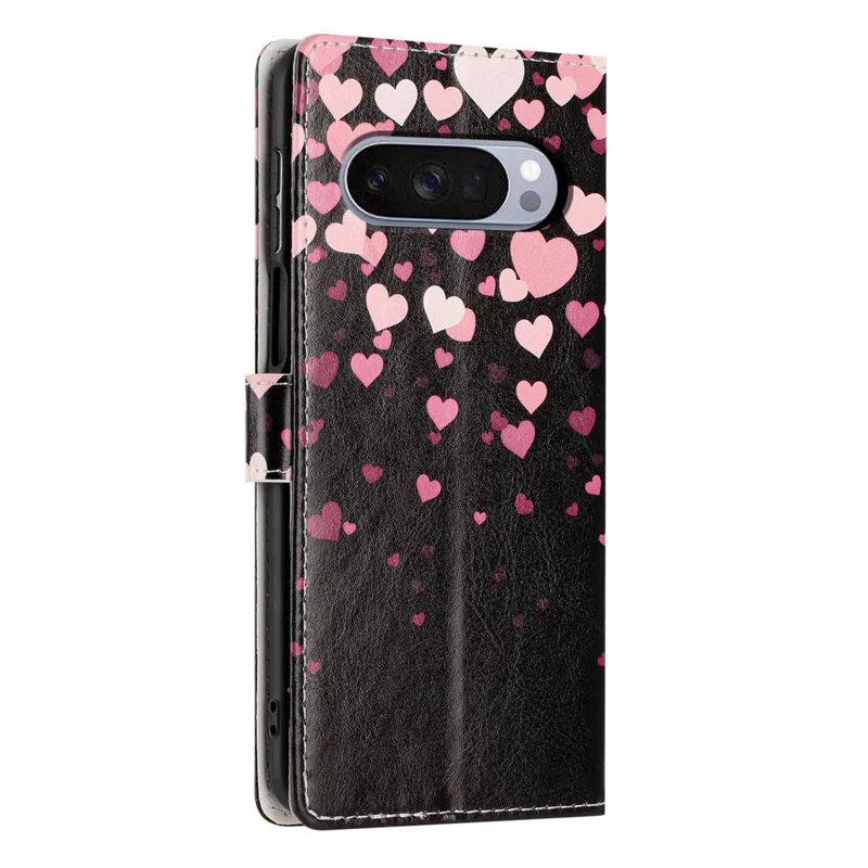 Wallet Case For Google Pixel 10  /  10 Pro Pattern Printing PU Leather Stand Flip Phone Cover with Wrist Strap - Pink Heart