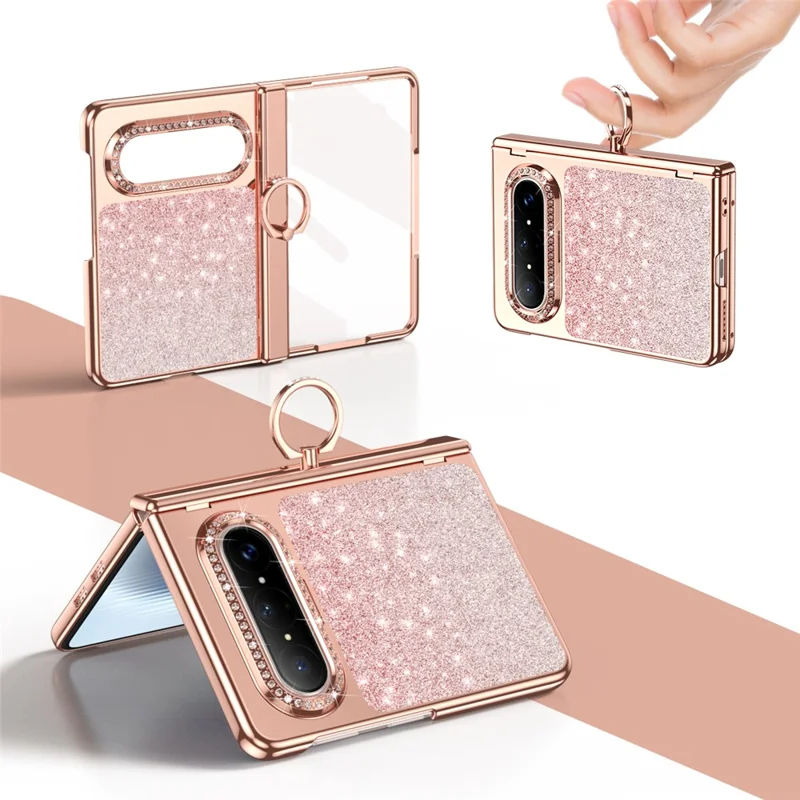 For Huawei Pura X2 Case Glitter Design Rhinestone Decor Hard PC Phone Cover - Pink