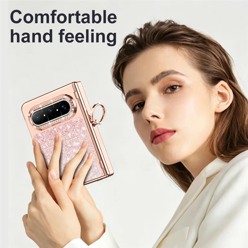 For Huawei Pura X2 Case Glitter Design Rhinestone Decor Hard PC Phone Cover - Pink