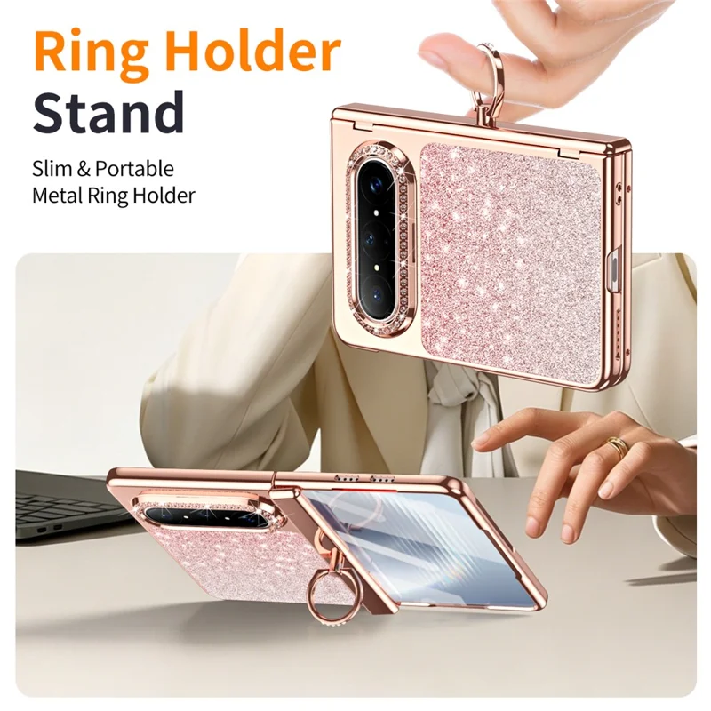 For Huawei Pura X2 Case Glitter Design Rhinestone Decor Hard PC Phone Cover - Pink