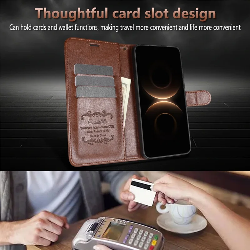 AZNS For Xiaomi Redmi K90 Max 5G Case Anti-Scratch PU Leather Stand Wallet Phone Cover - Brown