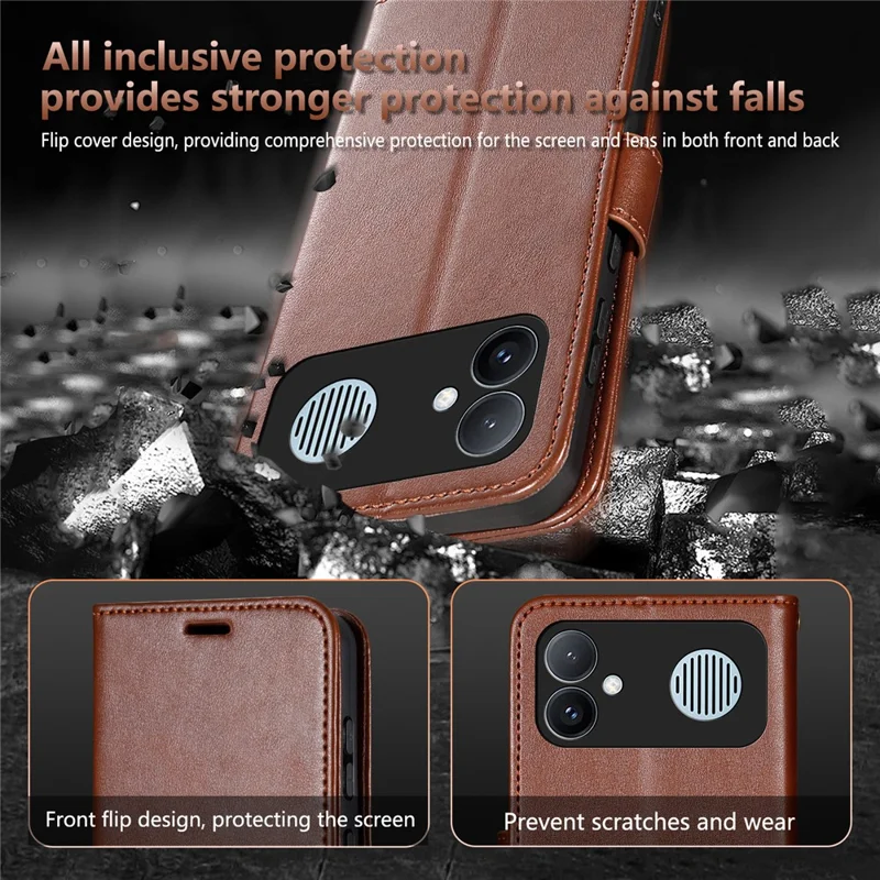 AZNS For Xiaomi Redmi K90 Max 5G Case Anti-Scratch PU Leather Stand Wallet Phone Cover - Brown