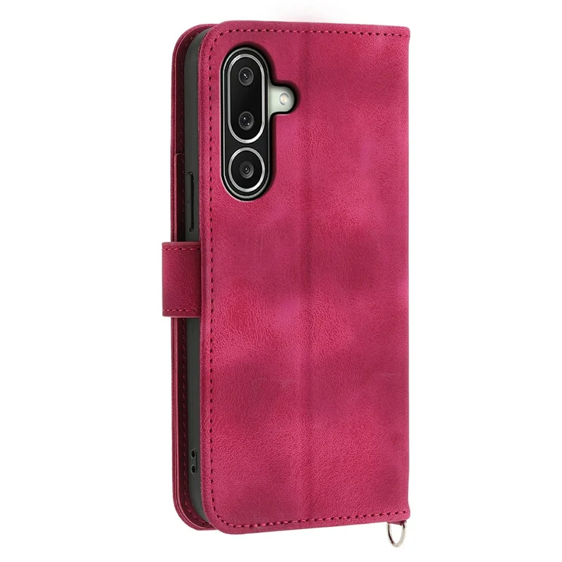 For Samsung Galaxy A27 5G Wallet Case Flower Pattern PU Leather Phone Cover with Strap - Wine Red