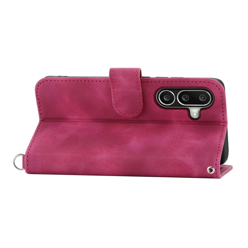 For Samsung Galaxy A27 5G Wallet Case Flower Pattern PU Leather Phone Cover with Strap - Wine Red