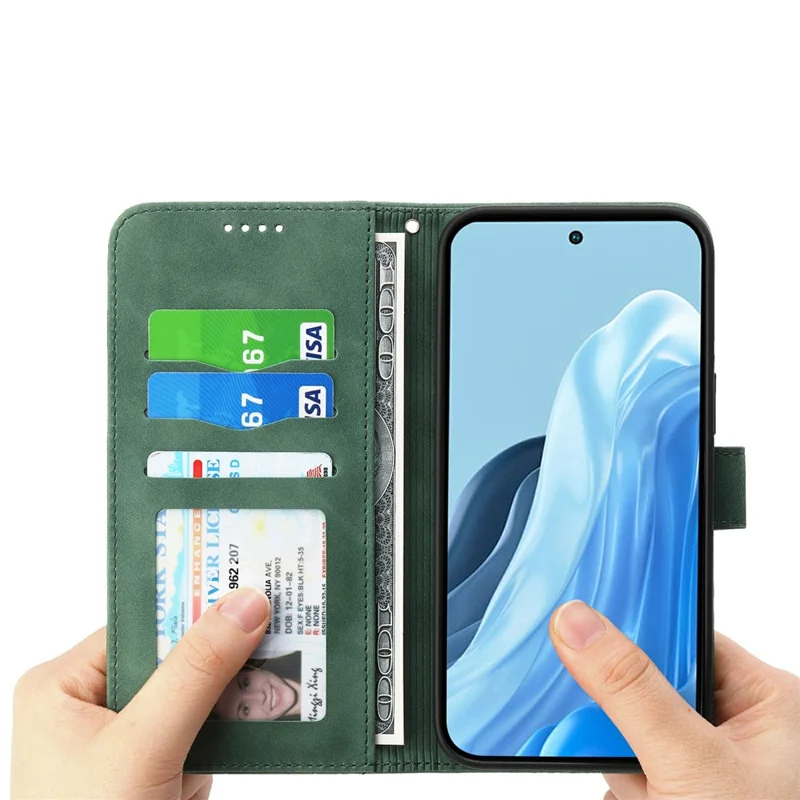 DIERFENG DF-03 til Samsung Galaxy A27 Læderlomme med Linjeprægning, Telefonbeskytter med Håndledsrem - Grøn