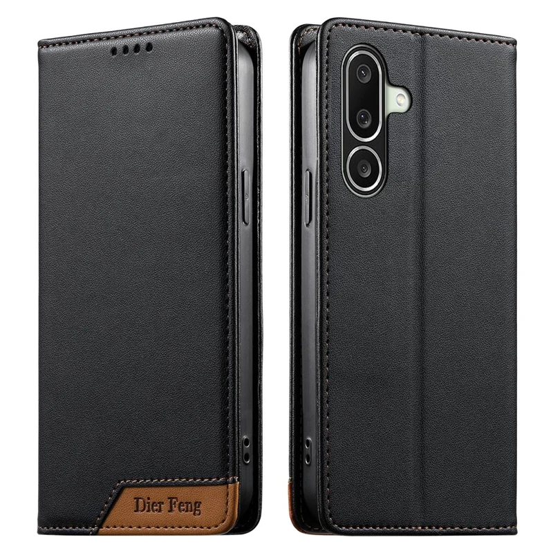 DIERFENG DF-018 pour Samsung Galaxy A27 Étui Portefeuille en Cuir avec Blocage RFID, Coque Téléphone avec Coin du Logo en Assemblage de Couleurs - Noir
