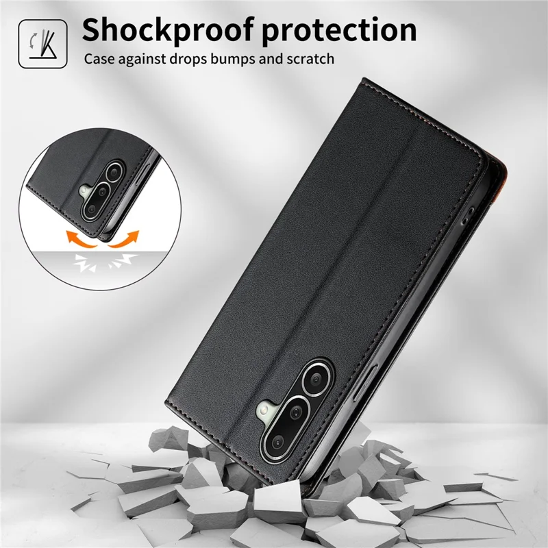 DIERFENG DF-018 pour Samsung Galaxy A27 Étui Portefeuille en Cuir avec Blocage RFID, Coque Téléphone avec Coin du Logo en Assemblage de Couleurs - Noir