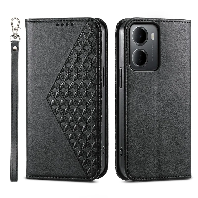 För Xiaomi Redmi 15a 5G Skal Calf-Textur PU-Läder Plånboks Mobilhölster med Handlovsband - Svart