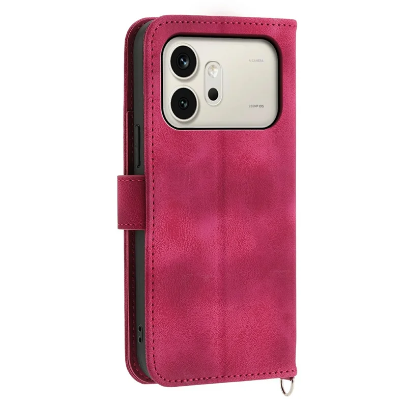 For Honor 600 5G Wallet Case Blomstermønster PU Læder Telefonbeskyttelse med Snor - Vinrød