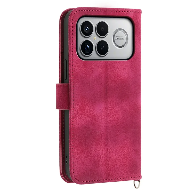 For Xiaomi Poco F8 Ultra 5G / Redmi K90 Pro Max 5G Wallet Case Flower Pattern PU Leather Phone Cover with Strap - Wine Red