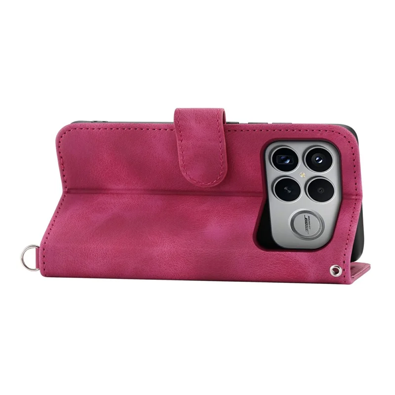For Xiaomi Poco F8 Ultra 5G / Redmi K90 Pro Max 5G Wallet Case Flower Pattern PU Leather Phone Cover with Strap - Wine Red