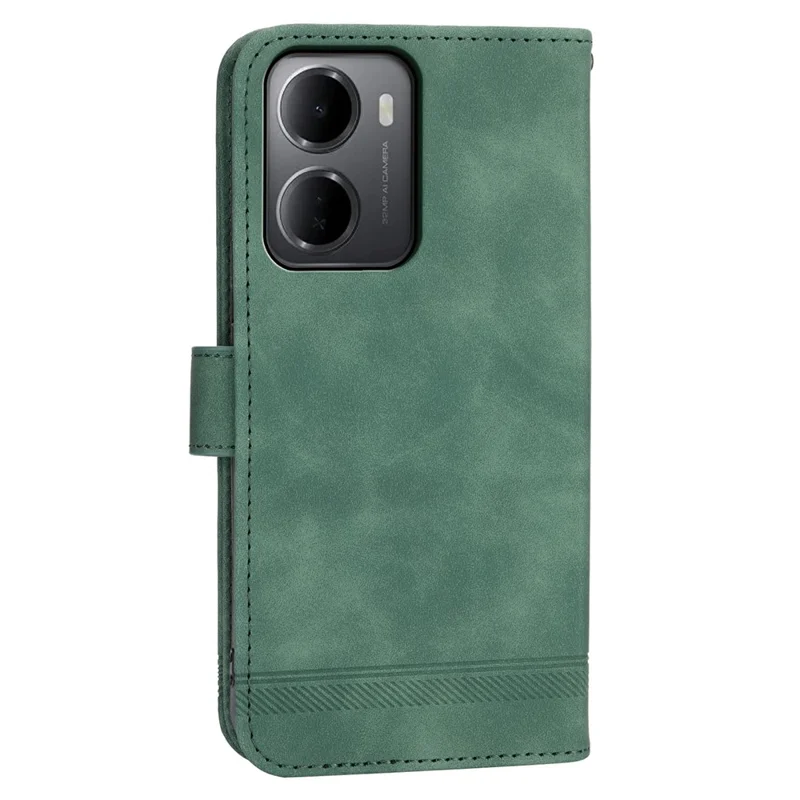 DIERFENG DF-03 For Xiaomi Redmi 15a 5G Leather Case Lines Imprint Wallet Phone Cover with Wrist Strap - Green