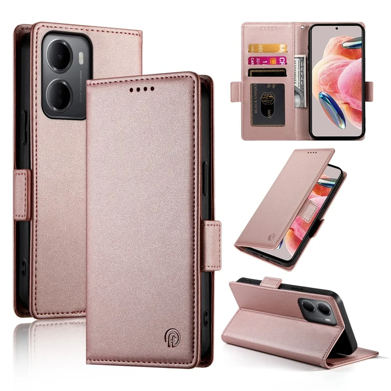 Funda tipo cartera de cuero PU con soporte para Xiaomi Redmi 15a 5G - Dorado rosa