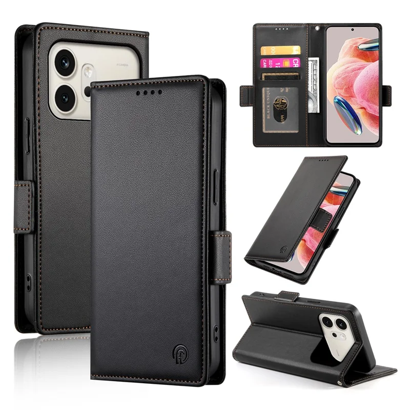 For Honor 600 5G Stand Case PU Leather Wallet Phone Cover - Black