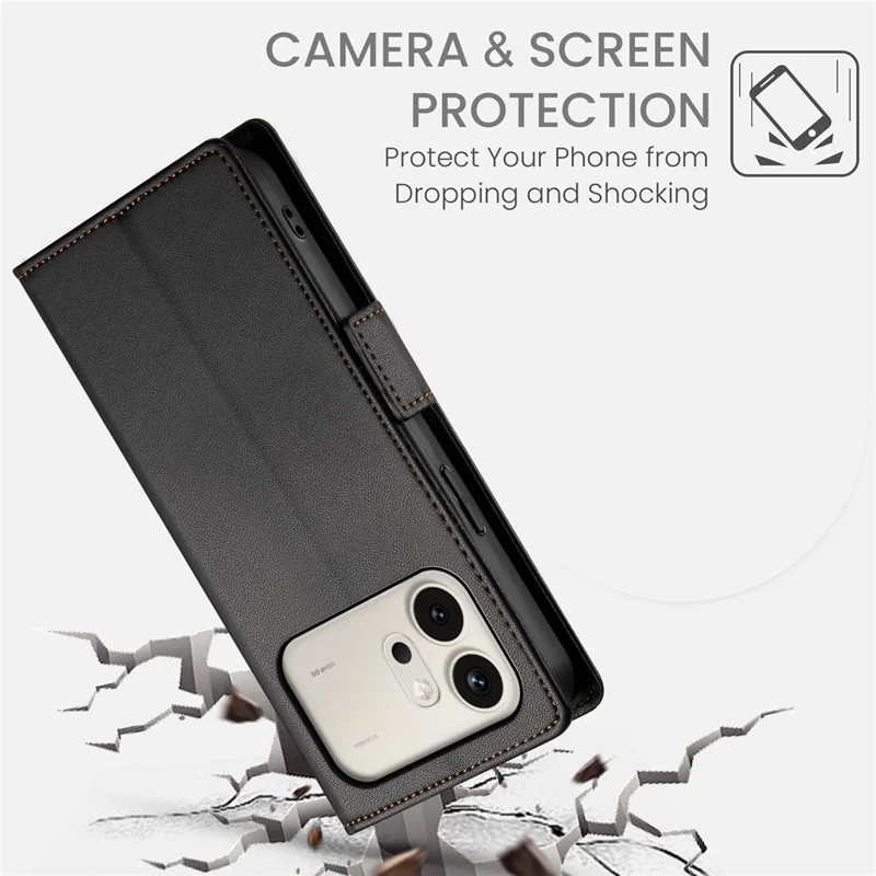 For Honor 600 5G Stand Case PU Leather Wallet Phone Cover - Black