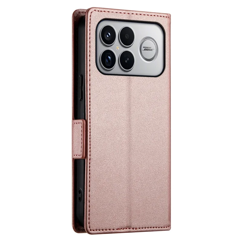 For Xiaomi Poco F8 Ultra 5G / Redmi K90 Pro Max 5G Stand Case PU Leather Wallet Phone Cover - Rose Gold