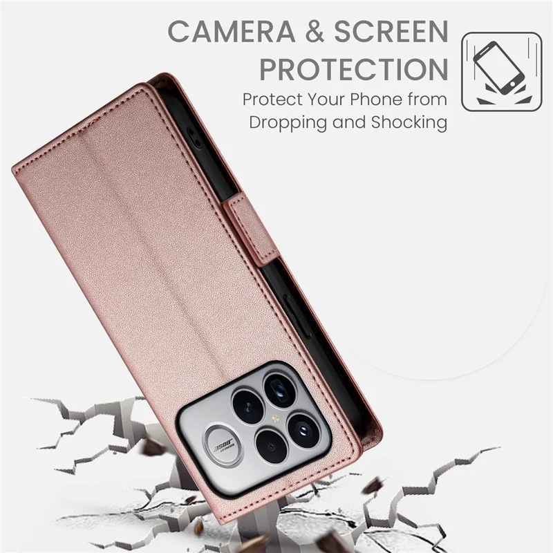 For Xiaomi Poco F8 Ultra 5G / Redmi K90 Pro Max 5G Stand Case PU Leather Wallet Phone Cover - Rose Gold
