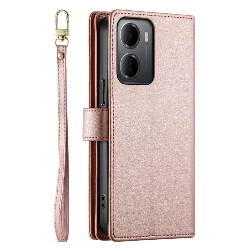 For Xiaomi Redmi 15a 5G Leather Case Zipper Pocket Wallet Phone Cover with Straps - Pink