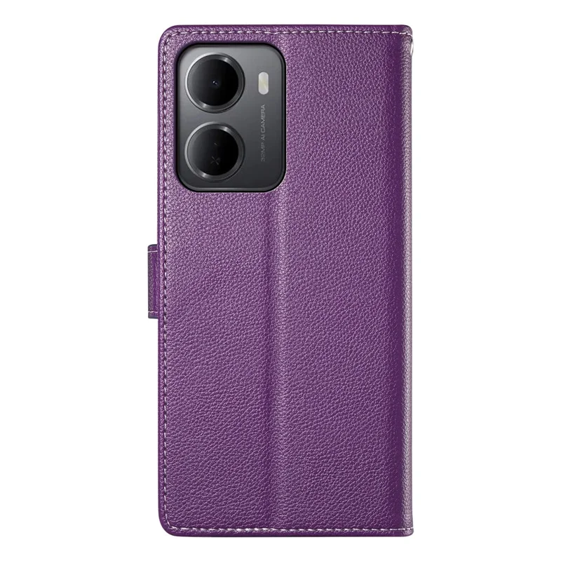 For Xiaomi Redmi 15a 5G Case Magnetic Snap Litchi Texture Leather Wallet Phone Cover with Wrist Strap - Purple