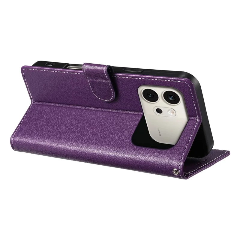 For Honor 600 5G Case Magnetic Snap Litchi Texture Leather Wallet Phone Cover with Wrist Strap - Purple