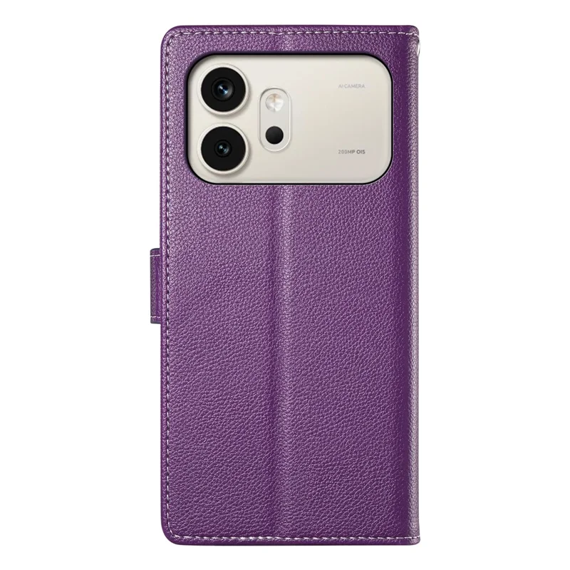 For Honor 600 5G Case Magnetic Snap Litchi Texture Leather Wallet Phone Cover with Wrist Strap - Purple