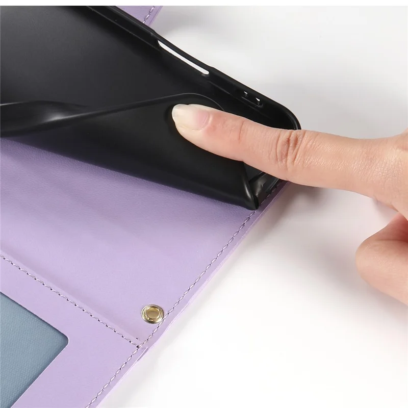 For Honor 600 5G Wallet Case Rhombus Stitching Stand Leather Phone Cover with Long   /   Short Strap - Purple