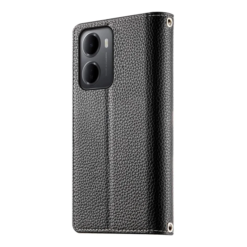 For Xiaomi Redmi 15a 5G Leather Case Zipper Wallet Color Splicing Flip Phone Cover with Straps - Black