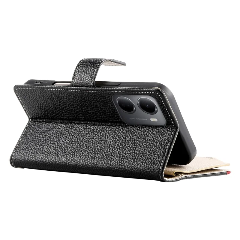 For Xiaomi Redmi 15a 5G Leather Case Zipper Wallet Color Splicing Flip Phone Cover with Straps - Black