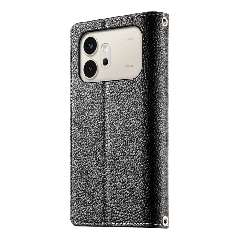 For Honor 600 5G Læder Taske med lynlås, farvesplejsning, flip telefonbeskyttelse med stropper - Sort