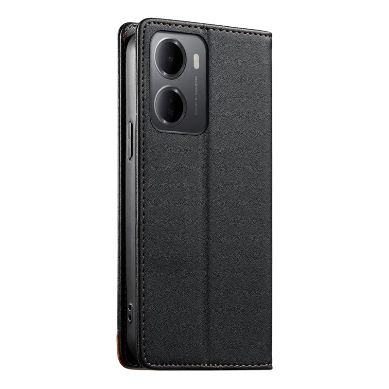 DIERFENG DF-018 til Xiaomi Redmi 15a 5G Case RFID-blokerende walletlæderdæksel med farvesplejsning logo hjørne - Sort