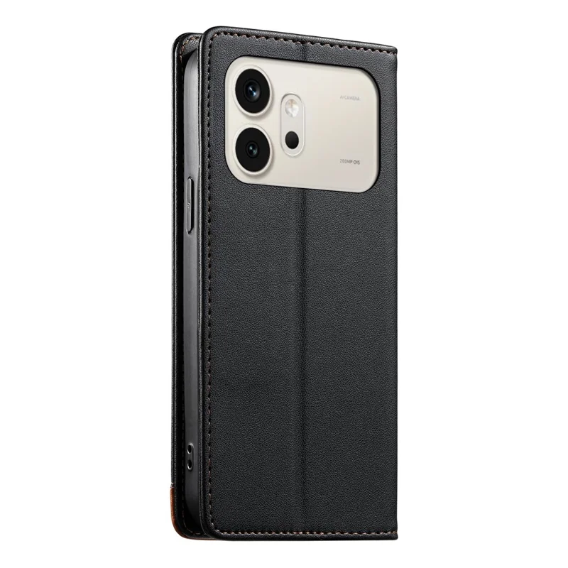 DIERFENG DF-018 pour Honor 600 5G Étui Portefeuille en Cuir avec Blocage RFID, Coque de Téléphone avec Coin du Logo en Assemblage de Couleurs - Noir
