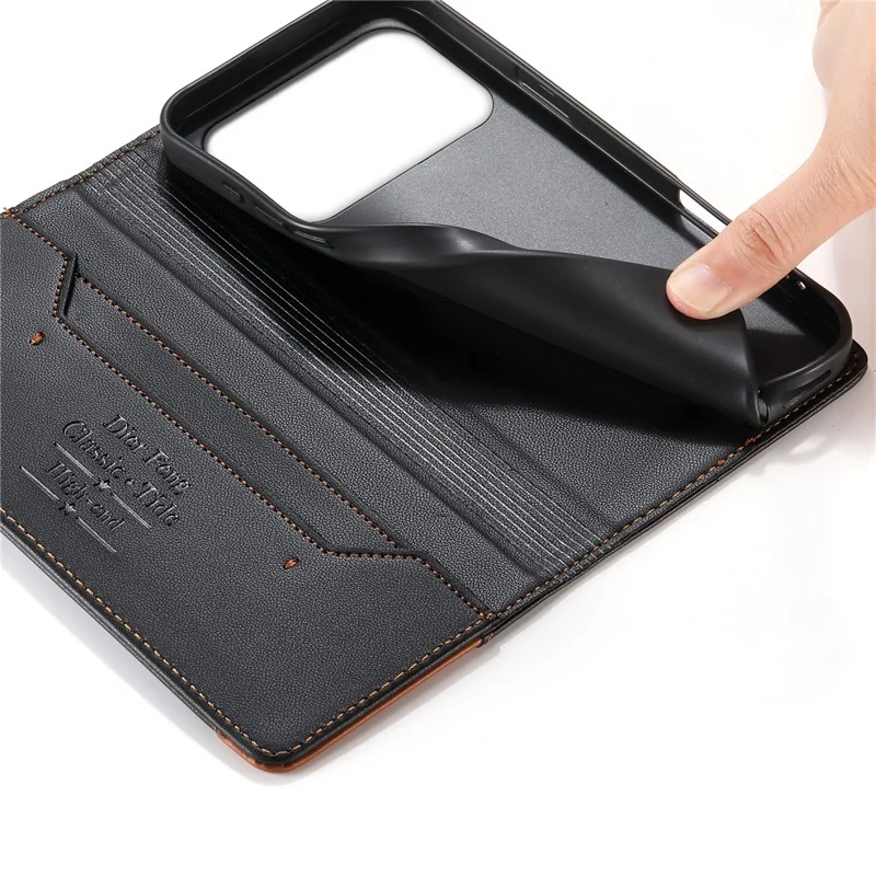 DIERFENG DF-018 pour Honor 600 5G Étui Portefeuille en Cuir avec Blocage RFID, Coque de Téléphone avec Coin du Logo en Assemblage de Couleurs - Noir