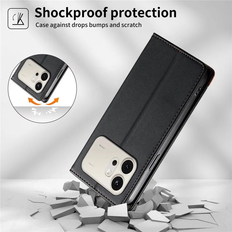 DIERFENG DF-018 pour Honor 600 5G Étui Portefeuille en Cuir avec Blocage RFID, Coque de Téléphone avec Coin du Logo en Assemblage de Couleurs - Noir