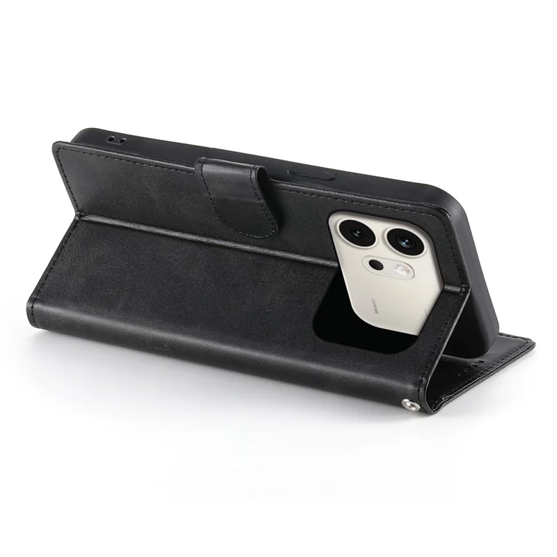 For Honor 600 5G Phone Case Stand Wallet Calf Texture PU Leather Flip Phone Cover with Wrist Strap - Black