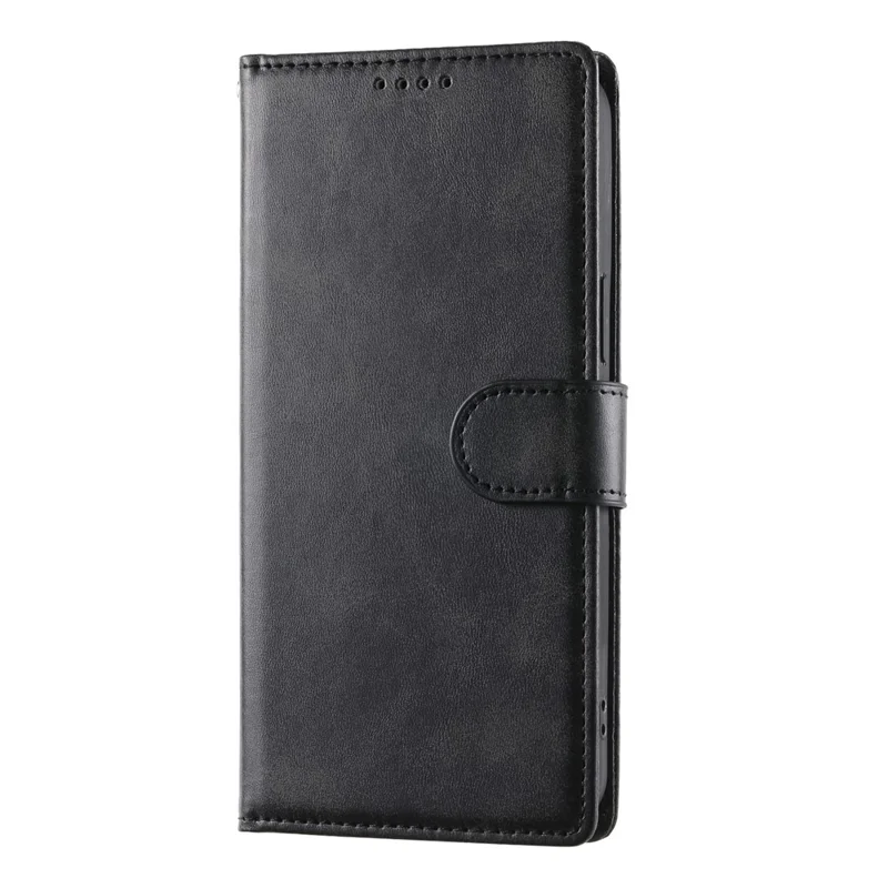 For Honor 600 5G Phone Case Stand Wallet Calf Texture PU Leather Flip Phone Cover with Wrist Strap - Black