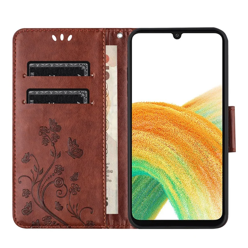 For Samsung Galaxy A37 5G Case Imprinted Mini Butterfly Leather Wallet Phone Cover - Brown