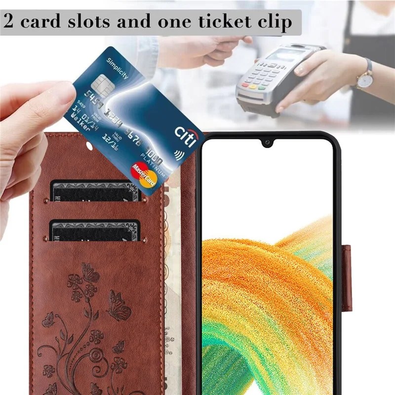 For Samsung Galaxy A37 5G Case Imprinted Mini Butterfly Leather Wallet Phone Cover - Brown
