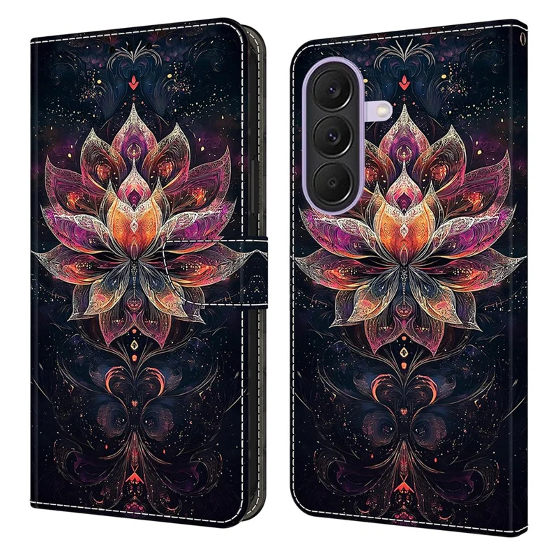 Funda con billetera y soporte para Samsung Galaxy A37 5G, funda de cuero con diseño estampado - Loto dorado