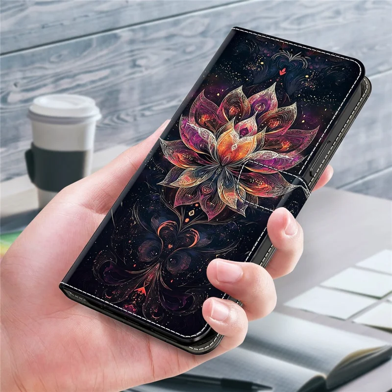 Funda con billetera y soporte para Samsung Galaxy A37 5G, funda de cuero con diseño estampado - Loto dorado
