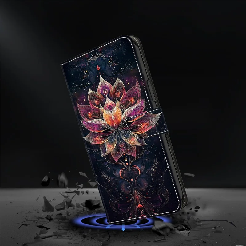 Funda con billetera y soporte para Samsung Galaxy A37 5G, funda de cuero con diseño estampado - Loto dorado