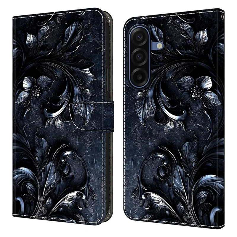 For Samsung Galaxy A17 4G / A17 5G Wallet Stand Case Mønstertrykt Læder Telefonbeskyttelse - Blækfarvet Blomst