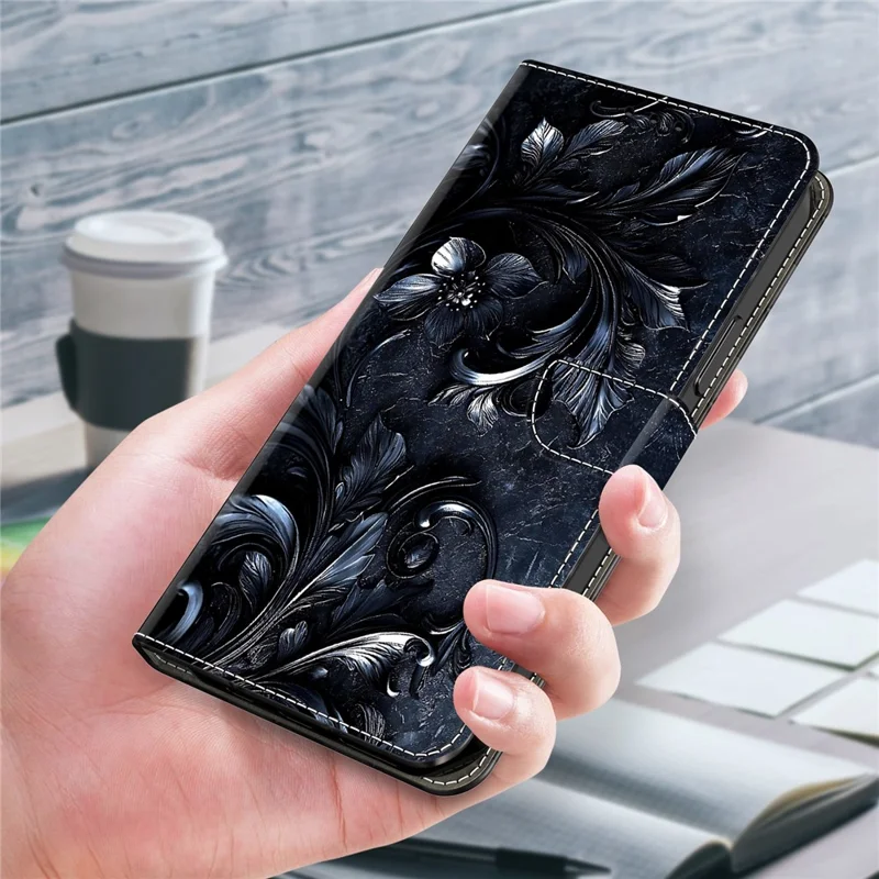 For Samsung Galaxy A17 4G / A17 5G Wallet Stand Case Mønstertrykt Læder Telefonbeskyttelse - Blækfarvet Blomst