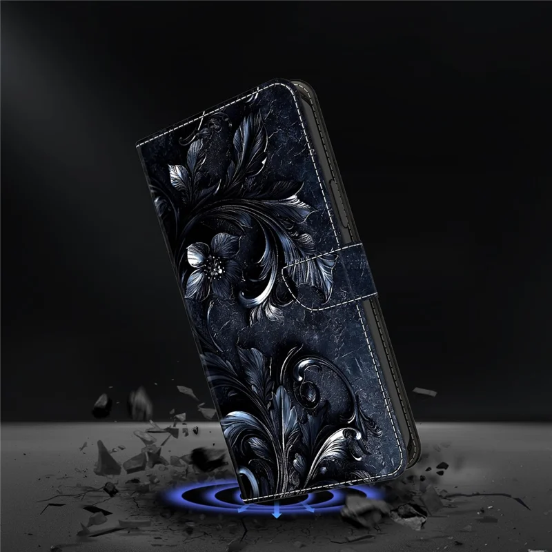 For Samsung Galaxy A17 4G / A17 5G Wallet Stand Case Mønstertrykt Læder Telefonbeskyttelse - Blækfarvet Blomst