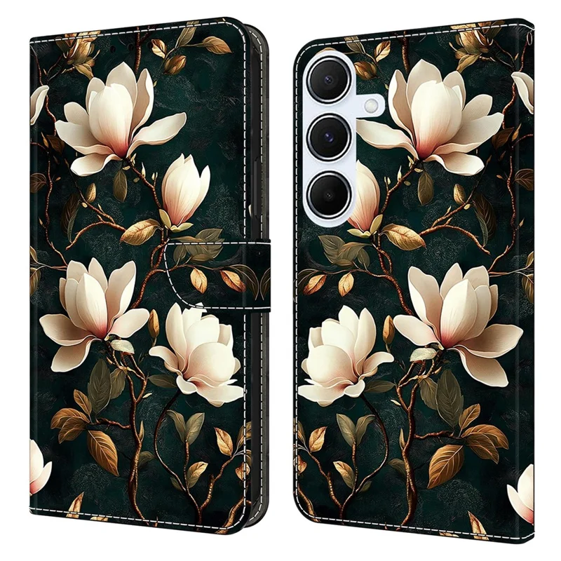 For Samsung Galaxy A16 4G  /  A16 5G Wallet Stand Case Pattern Printing Leather Phone Cover - White Magnolia