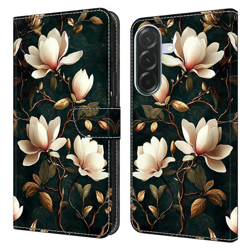 For Samsung Galaxy A26 5G Wallet Stand Case Pattern Printing Leather Phone Cover - White Magnolia