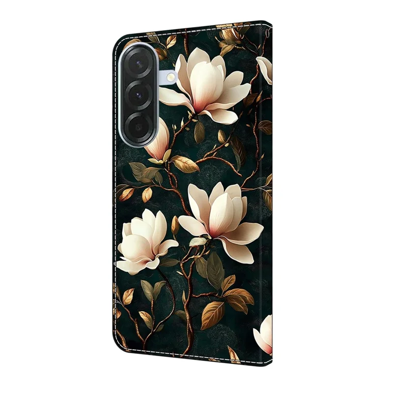 For Samsung Galaxy A26 5G Wallet Stand Case Pattern Printing Leather Phone Cover - White Magnolia