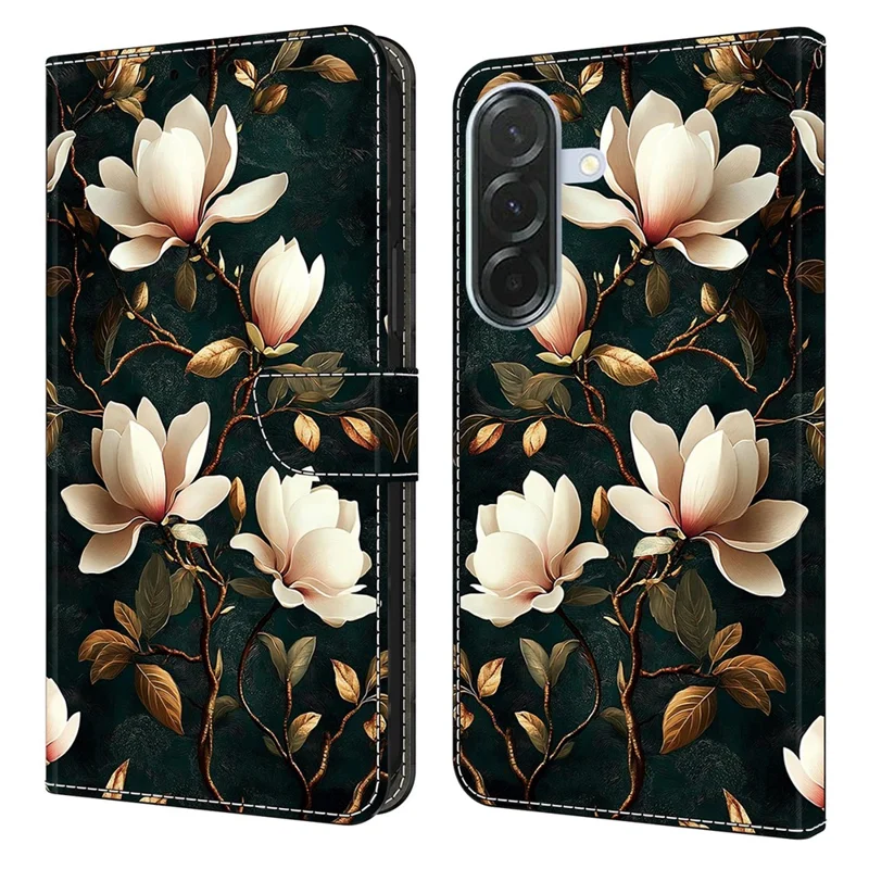 For Samsung Galaxy A36 5G Wallet Stand Case Pattern Printing Leather Phone Cover - White Magnolia
