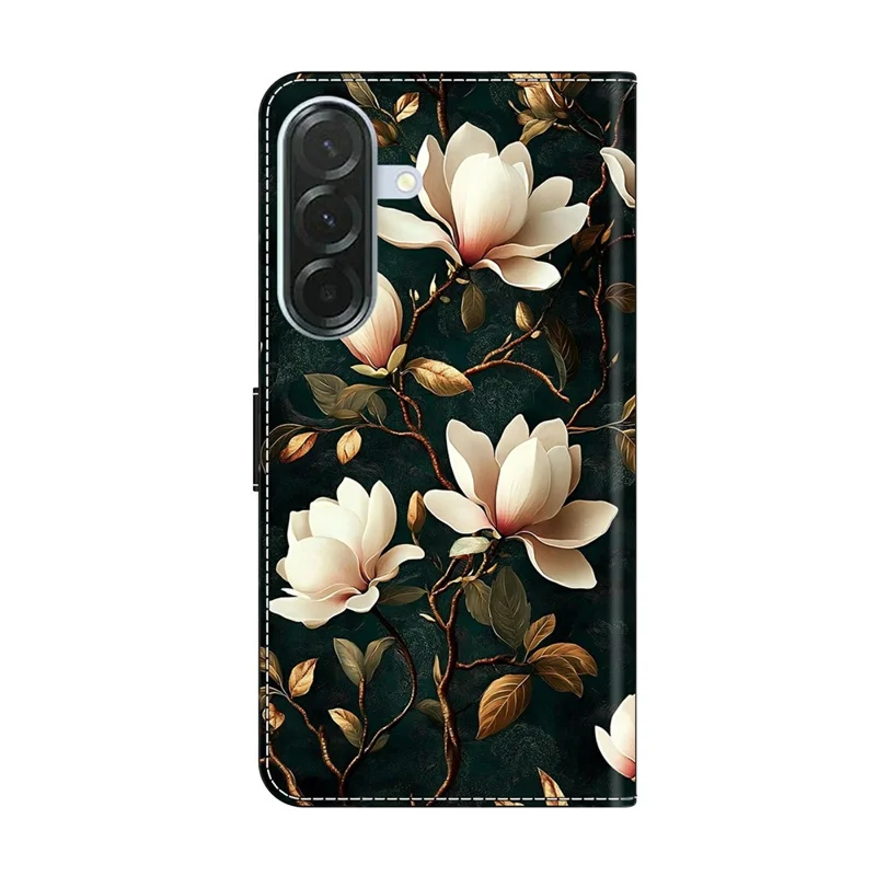 For Samsung Galaxy A56 5G Wallet Stand Case Pattern Printing Leather Phone Cover - White Magnolia