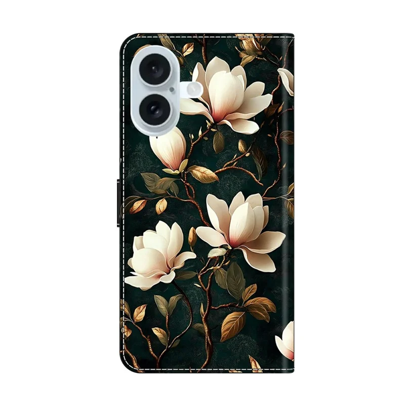 For iPhone 17 Wallet Stand Case Pattern Printing Leather Phone Cover - White Magnolia